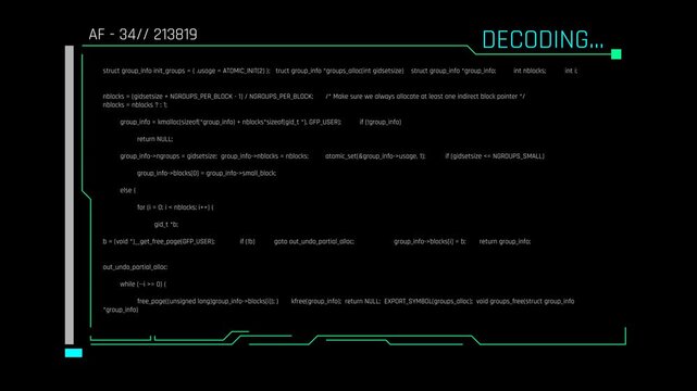 Futuristic Source Code Decoding Interface With Programming Console And System Status