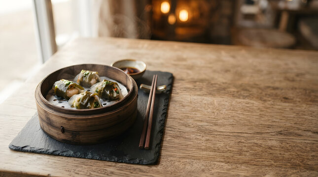 Steamed Dumplings In Bamboo Steamer