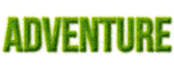 Adventure word typography with realistic green grass texture isolated on transparent background © Mahmud