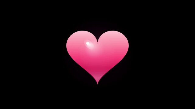 Glossy pink heart illustration with a gradient and highlight, set against a dark black background, symbolizing love, romance, and affection