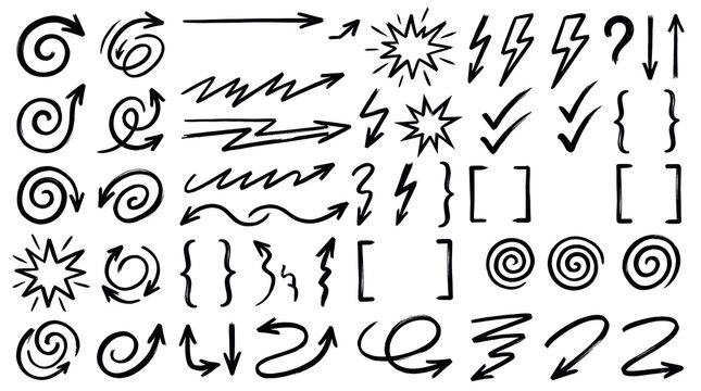Hand Drawn Arrow Doodle and Comic Motion Marks Collection