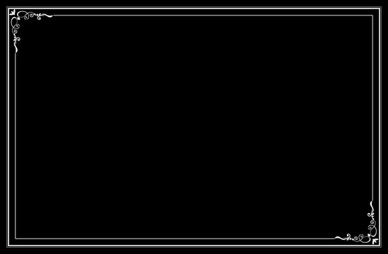 Elegant Vintage Swirl Couple Corners Border Isolated Frame White on Black Background. Design print for certificate, book cover, menu and invitation. 40