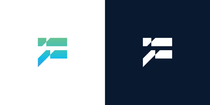 Modern Minimalist Geometric Letter F Logo Design with Blue and Green Gradient and White Variations