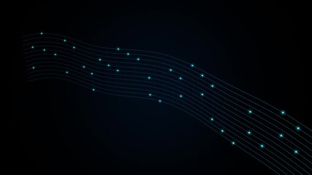 Abstract background with glowing blue dots on wavy lines against a dark backdrop