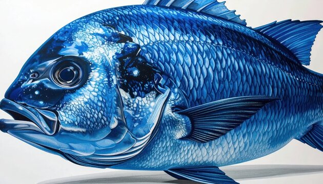 Detailed blue sea bream fish illustration.