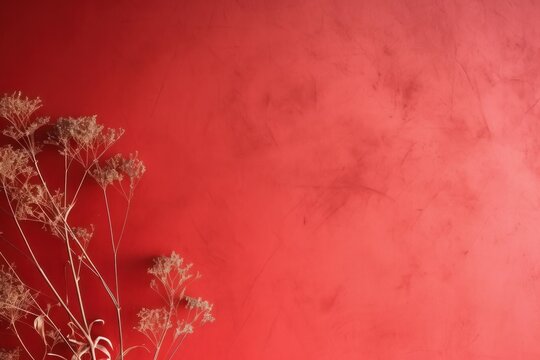 Dry flowers appearing on a textured red background with copy space