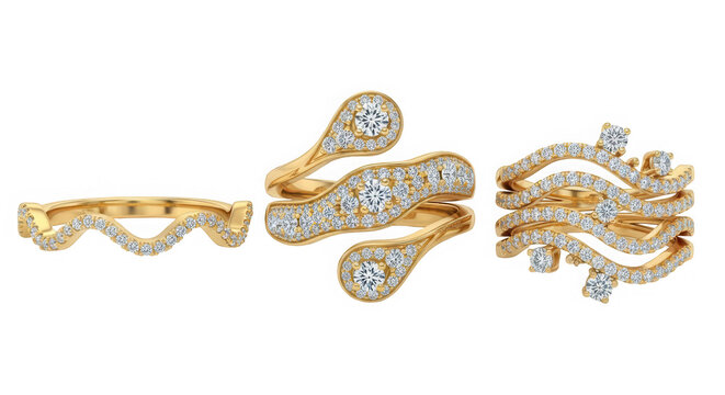 Gold jewelry with diamonds and gemstones isolated on transparent background