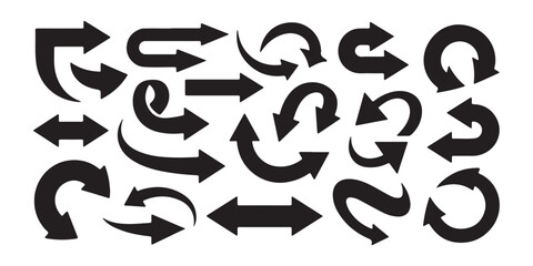 Fototapeta premium Thick black circular and U turn arrows set for directional signage and navigation layout interfaces.