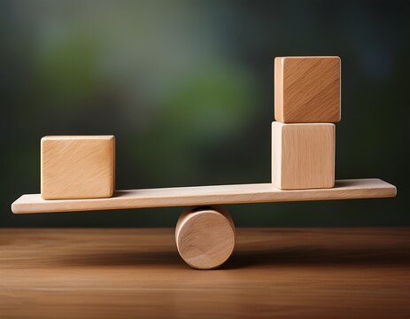 balancing act wooden blocks on a seesaw concept of equilibrium
