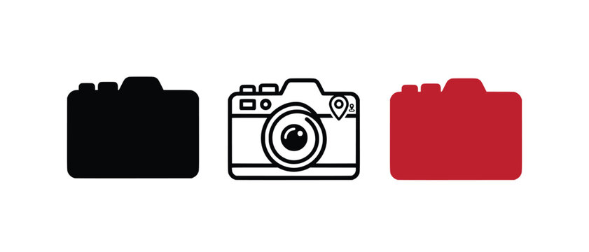 Silhouette Icon Vector Images &ndash; Camera Photography Icon Set in Black, Outline and Red .Camera vector icon