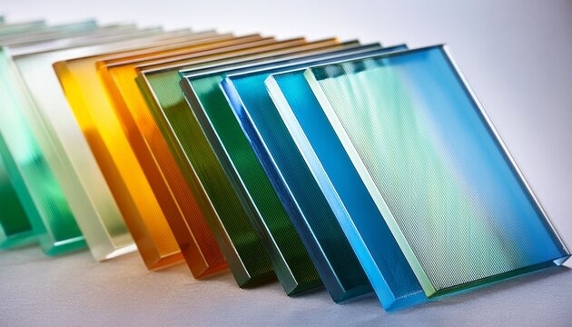 low e glass with energy efficient property colored laminated material samples standing