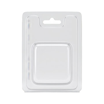 Empty transparent plastic blister packaging for retail products isolated on transparent background