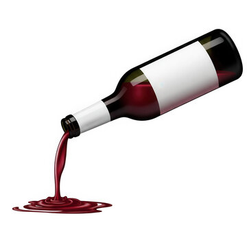 Broken wine bottle spilling red liquid on floor isolated on transparent background