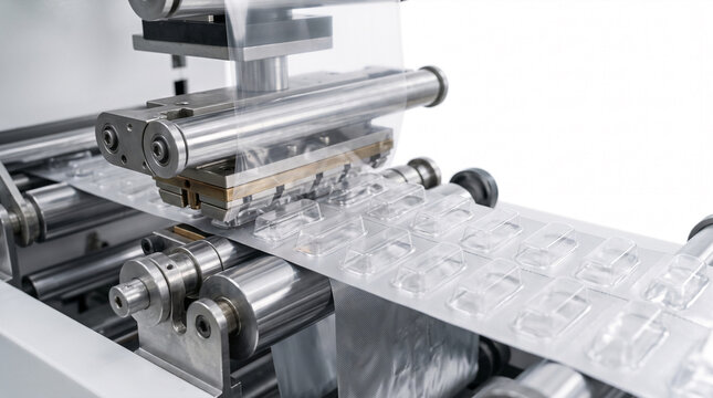 Pharmaceutical blister pack machine sealing plastic film for packaging
