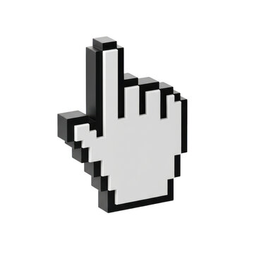 3d render of a pixelated hand cursor icon isolated on transparent background