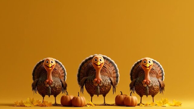 Cute Thanksgiving Family &mdash; a charming, hyper-realistic cute turkey happily dancing creating a warm and joyful Thanksgiving moment.