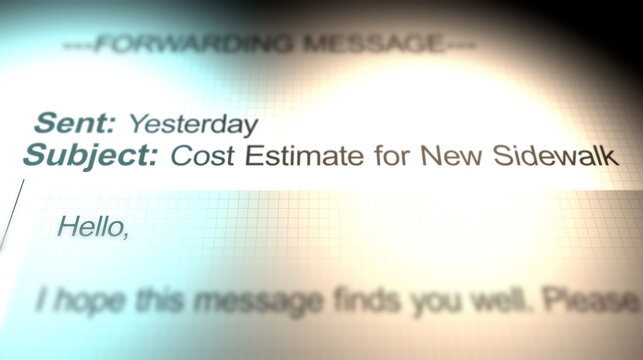  A Email Depicting a Cost Estimate for a New Sidewalk