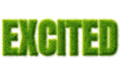 Excited word typography with realistic green grass texture isolated on transparent background © Mahmud