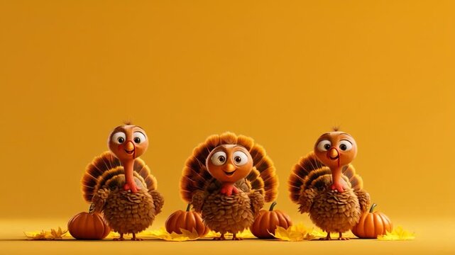Cute Thanksgiving Family &mdash; a charming, hyper-realistic cute turkey happily dancing creating a warm and joyful Thanksgiving moment.
