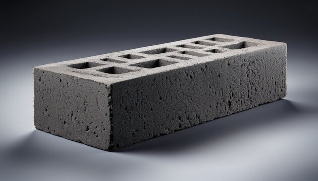 a single porous dark gray construction brick isolated