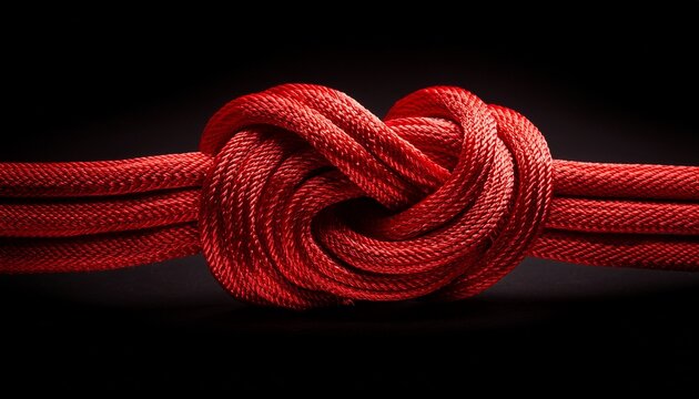 a tightly knotted red rope on a black background