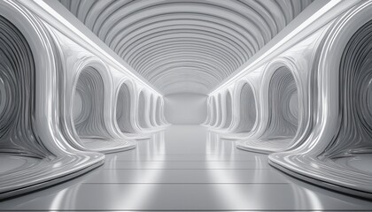 Fototapeta premium white background 3d room light abstract space technology tunnel stage floor empty white future 3d neon background studio futuristic corridor render modern interior silver road black wall design gray