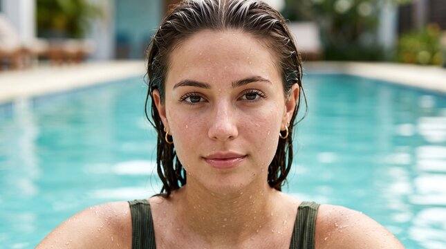 Wet Skin Poolside Beauty Close Up Generative AI