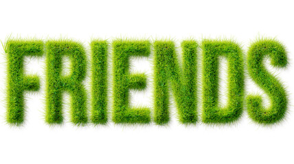 FRIENDS word typography rendered in realistic green grass texture isolated on transparent background © Mahmud