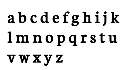 Lowercase serif alphabet letters from a to z on a plain white background © Fardous 