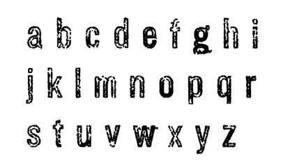 Lowercase distressed typewriter alphabet letters from a to z on white background © MDfardous