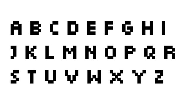 Uppercase pixel art alphabet letters from a to z on a plain white background