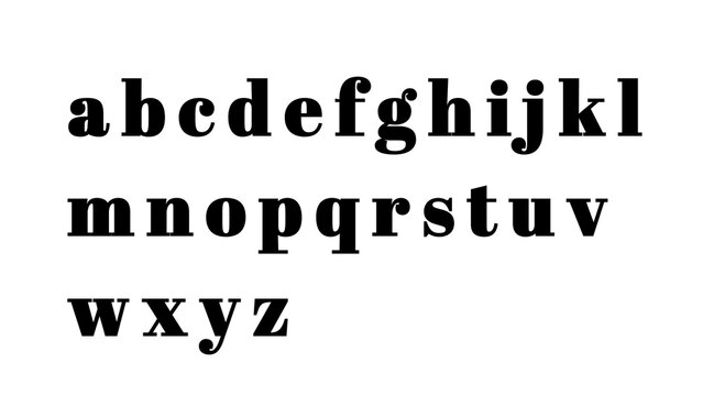 Lowercase alphabet letters in bold traditional serif typeface with graphic
