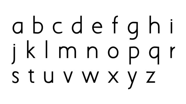 Minimalist lowercase alphabet letters in clean black modern font with black text