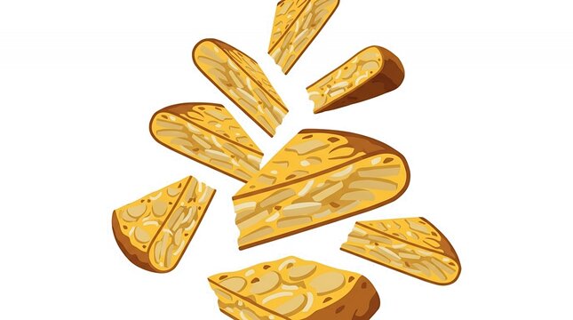 Delicious Falling Slices of Spanish Omelette Tortilla de Patatas Food Illustration Isolated on White Background