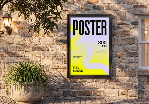 Outdoor Poster Frame Mockup on Brick Wall