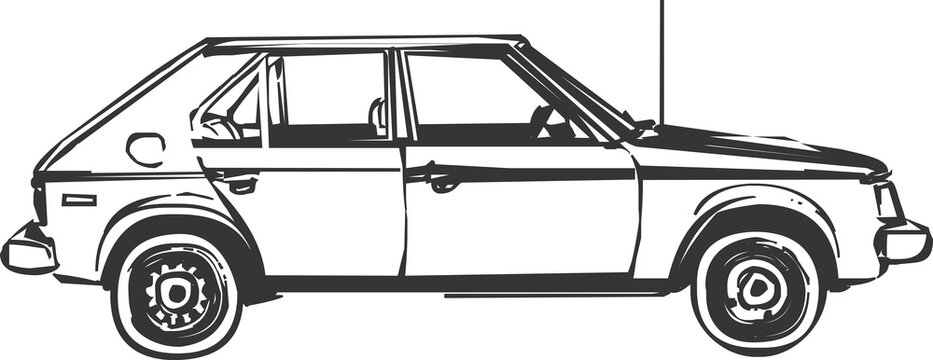 Vintage Hatchback Car Sketch Illustration