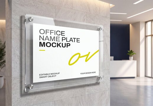 Office Name Plate Mockup on Acrylic Wall Sign