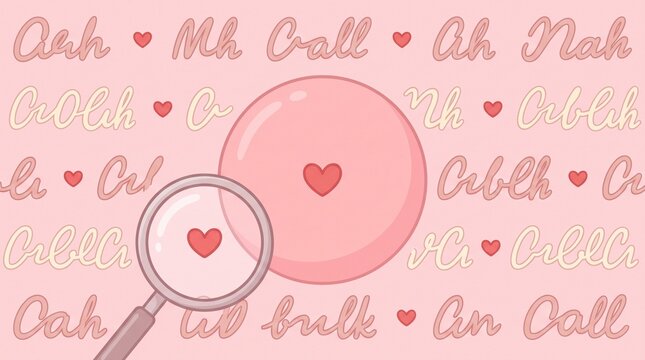 A charming illustration depicts the sweet discovery of love featuring a magnifying glass and delicate heart shapes