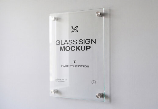 Glass Sign Mockup on Wall