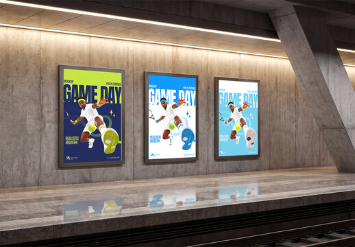 Framed Poster Mockup in Subway Station