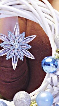 Professional Christmas wreath with hanging star, turquoise and silver baubles