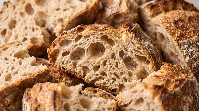 a close-up of rustic artisan bread food texture background