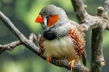 Fototapeta premium Detailed close up view of male zebra finch taeniopygia guttata species
