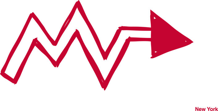 Hand drawn red zigzag arrow vector illustration financial chart graphic design element sketchy scribble symbol modern icon creative concept