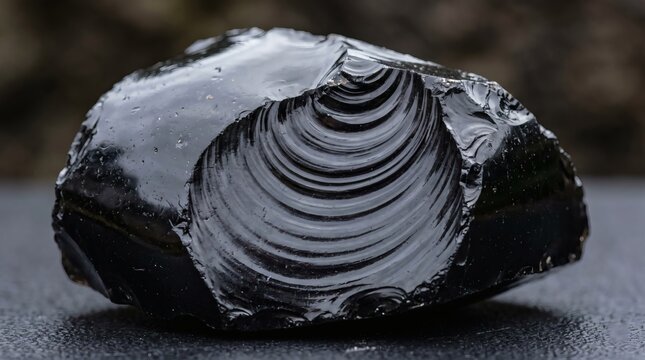 Polished obsidian surface with conchoidal fracture