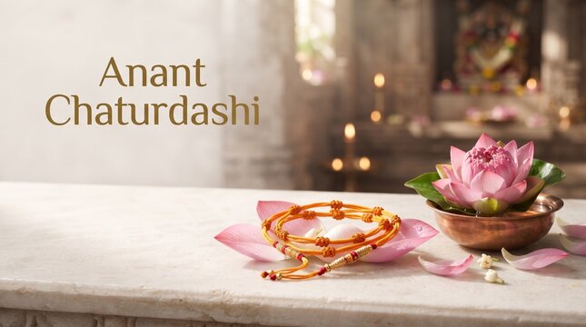 Sacred thread anant sutra with lotus flower for Anant Chaturdashi puja