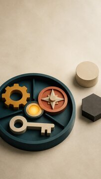 Core Competencies Shown by Skills Inside Defined Boundary Colorful Geometric Shapes and Objects on Minimalist Background