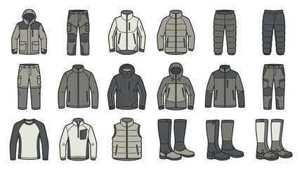Flat Design Collection of Outdoor Clothing and Footwear. © Raden