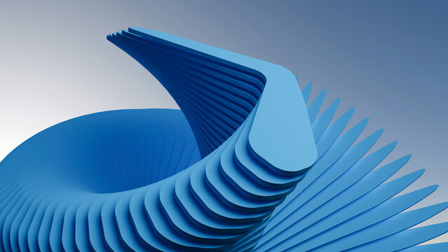 Modern blue 3D abstract geometric spiral with layered futuristic design. Perfect for tech, business, minimalist cover backgrounds, digital branding, and presentation slides