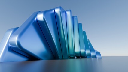 Futuristic blue metallic 3D geometric wave structure. Perfect for tech banners, corporate website...